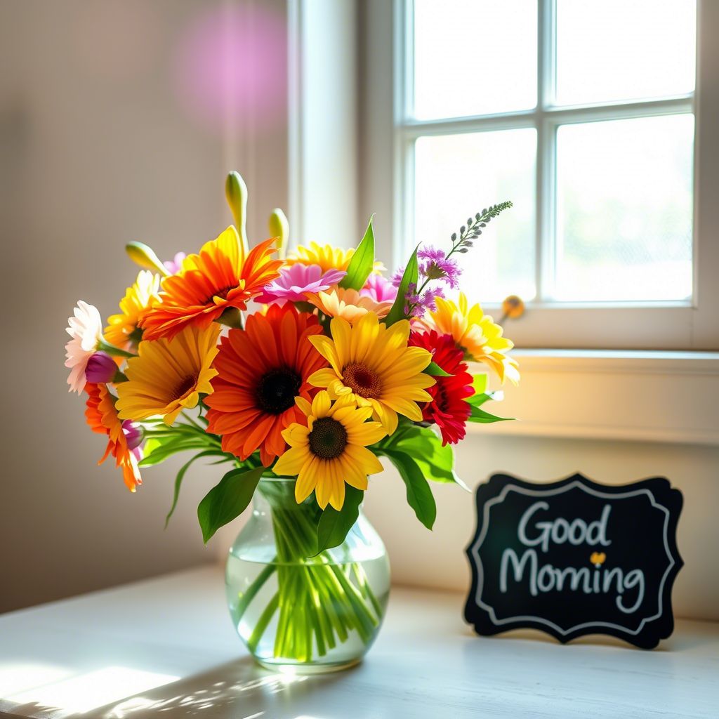 Flowers with Good Morning 